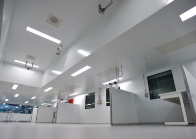 Panneau sandwich, salle blanche, plafond, luminaire encastré, cloison